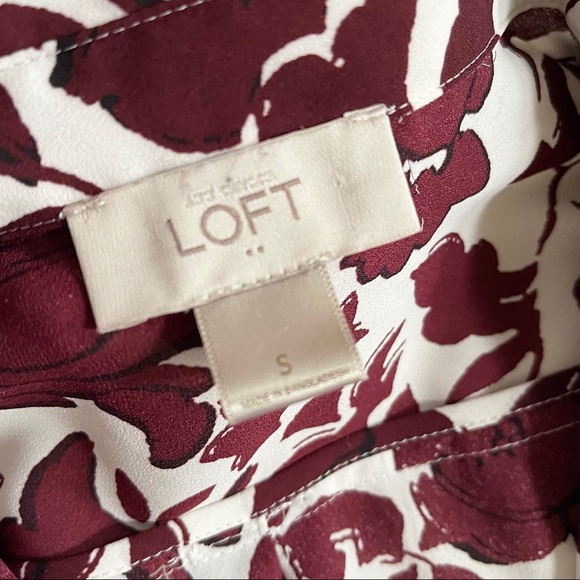 LOFT Outlet | Burgundy & White Floral Print Button Down Blouse - Picture 10 of 13